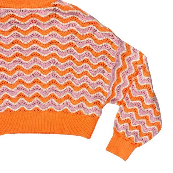 Divided H&M Crop Sweater Women S Orange Pink Chunky Knit Balloon Sleeve Oversize - Picture 9 of 16